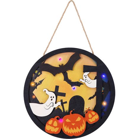 Décoration de porte d'Halloween, couronnes lumineuses d'Halloween pour porte d'entrée (1/5)