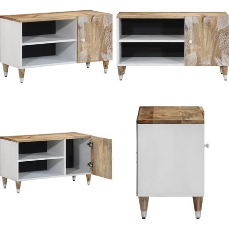 Mueble de TV madera maciza de mango 80x31,5x46 cm - Madera de mango - Almacenamiento