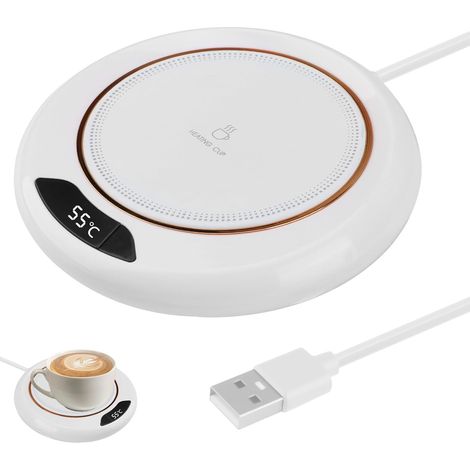 Calientatazas de sobremesa con pantalla LED, alimentación USB, control táctil inteligente, apto para café, té y leche (blanco). (1/5)