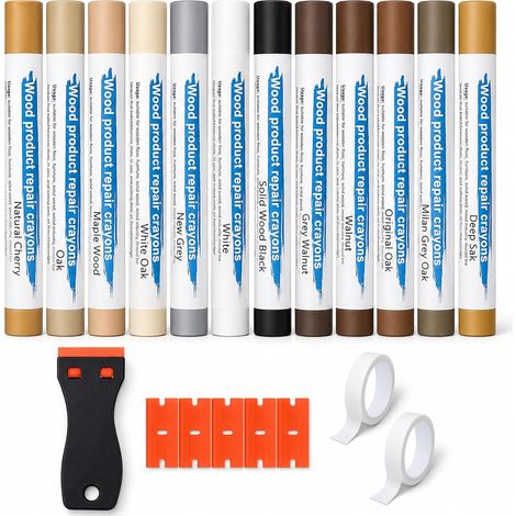 Kit Réparation Parquet 12 Couleurs, Mastic Bois, Pate a Bois Rebouchage, kit de réparation de plan de travail de meubles pour carreaux de bois, Kit Reparation Carrelage pour Stratifié, PVC (1/5)