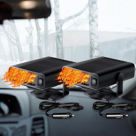Lot de 2 radiateurs de voiture portables 12 V 150 W, dégivreur de pare-brise, avec allume-cigare, rotation à 360° (noir)