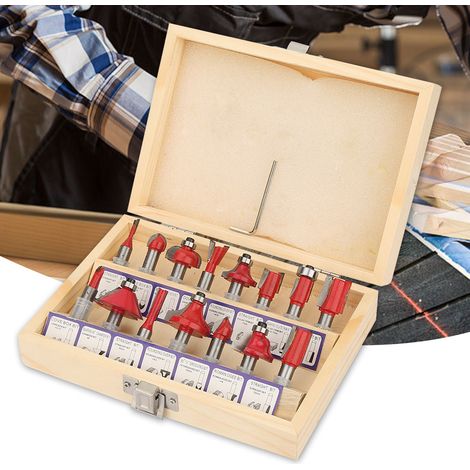 Coffret de 15 fraises à bois (queue de 8 mm) avec boîte rouge (1/5)