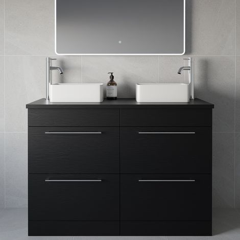 Napoli 460 Nero Oak 1200mm 4 Drawer Vanity Unit for Countertop Basins - 1200mm - Chrome 320mm Handle