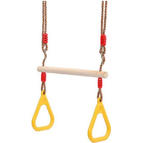 Balançoire trapèze en bois avec anneau de gymnastique Portique pour enfants toboggan jouer jardin extérieur intérieur (jaune) (1/5)