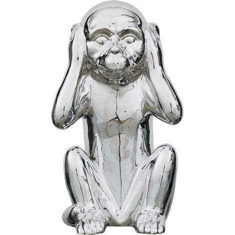 Statuette Déco en Céramique "Singe Assis" 28cm Argent (1/5)