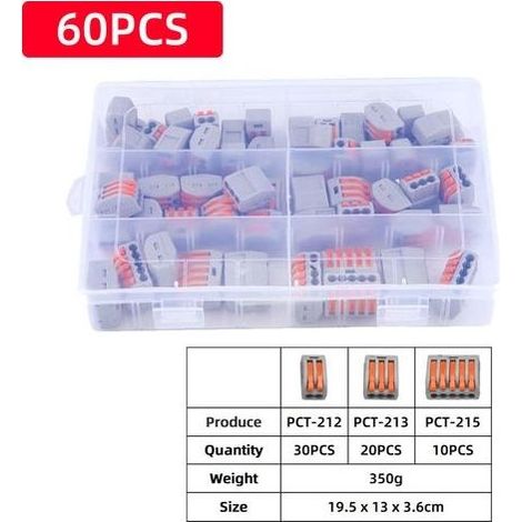 Bornes de Connexion Automatique, 60Pcs Connecteurs Electriques Rapide avec SPL-1/2/3/4/42/62 Levier-Ecrou Fil Connecteur Set Comct Bornier Electrique (1/4)