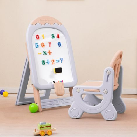 Chevalet D'art pour Enfants avec Chaise Réglable en Hauteur et Pliable avec Tableau Blanc et Boîte de Rangement Patins Antidérapants Violet (1/2)