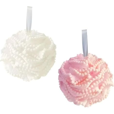 Éponge De Bain - Dentelle Avec Boules De Coton - Pour Peau Sensible - Lot De 2 (1/4)