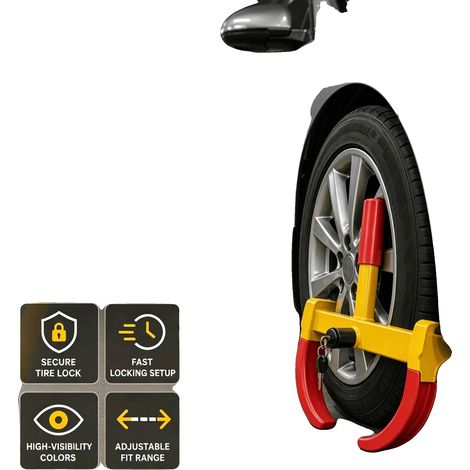 Serrage de roue, matériau en acier solide, conception de mâchoire réglable, s'adapte aux largeurs de pneus standard, bloque la rotation de la roue, cylindre de verrouillage anti-effraction (1/4)