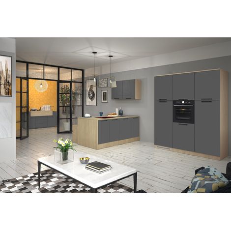 Cuisine complète moderne 3 éléments anthracite mat/chêne Louna (1/5)