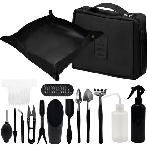 17-teiliges Gartengeräte-Set + Faltmatte, Sukkulenten/Bonsai, Indoor-/Outdoor-Tasche.