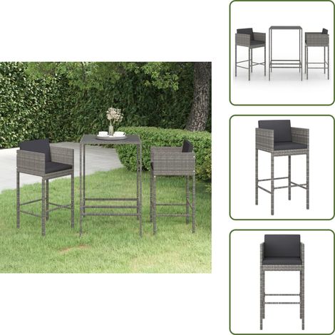 Cuscini da giardino - vidaXL Set Bar da Giardino 3 pz con Cuscini in Polyrattan Grigio - Bar in rattan