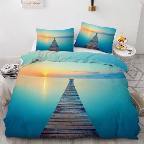 Bettwäsche-Set 3-teilig 155x220cm Mikrofaser mit 2 Kissenbezügen 80x80cm Ozeanmotiv