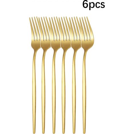 (6 pièces) Ensemble de couverts en acier inoxydable, comprenant une fourchette à steak, une cuillère à dessert et une fourchette à fruits. (1/4)