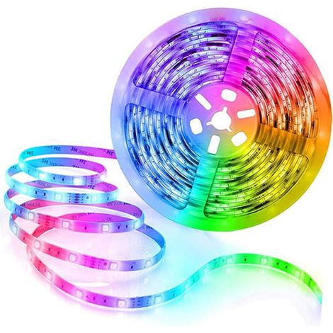 Bande LED RGB 5 m, couleurs changeantes, contrôle via application, synchronisation musicale Bluetooth, idéale pour chambre et fêtes en intérieur. (1/5)