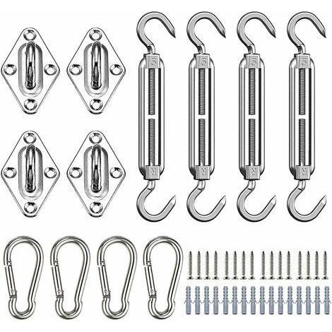 BUNTHAUS Kit de Fixation pour Voile d'Ombrage, 44 Pcs Inoxydable Kit de Montage Fixations d'ombrage de Voile, Kit Accessoires de Fixation de Matériel pour Auvents Carrés Rectangle et Triangulaires (1/5)