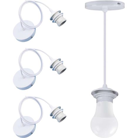 Lot de 3 Douille E27, Suspension Métal Plastique, Câble Ajustable, Intérieur Salon