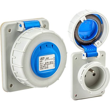 IDE – Prise française étanche IP67 2P+T 16A 220V – Raccordement à vis pour câbles jusqu'à 4mm² – Installation industrielle