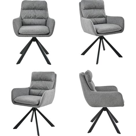 Bon Furni Sillas giratorias 360° tela aspecto lino gris paloma, juego de 4
