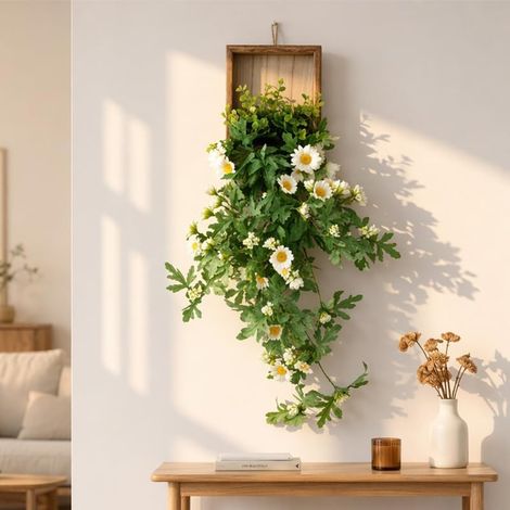 Fleurs artificielles, marguerites suspendues dans un pot de fleurs mural pour extérieur, terrasse, porche, jardin, arrangement floral artificiel pour maison, balcon, chambre, décoration murale (1/5)