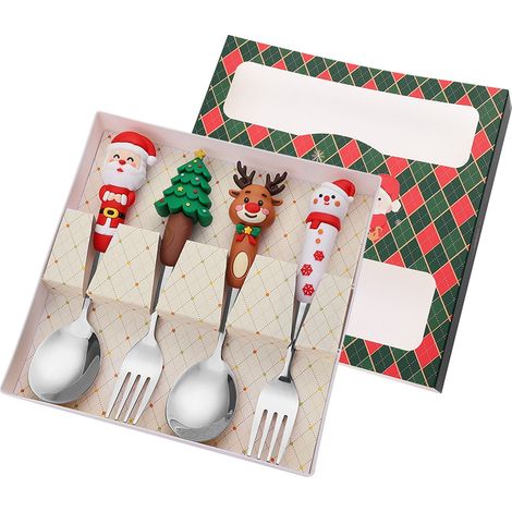 Cuillère De Noël - En Acier Inoxydable - Pour Desserts Et Apéritifs - Set De 4 Pièces (1/5)
