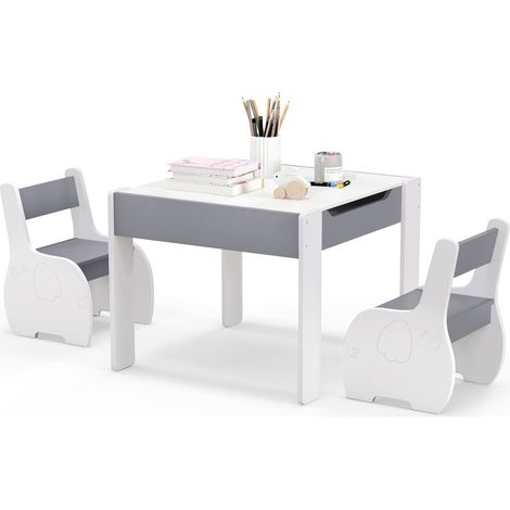 COSTWAY Kids Table and Chair Set Children Activity Desk Reversible Blackborad 2 Chairs (1/5)