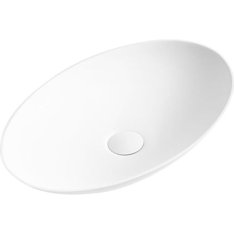 Countertop Basin White Solid Surface Oval Sit-On Washbasin Bowl ACURIZAL (1/5)