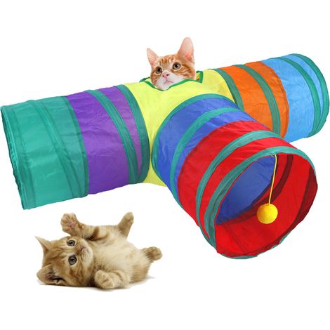 Tubo pieghevole arcobaleno interattivo a 3 vie per gatti con palla da gioco per gatti e gattini (1/5)