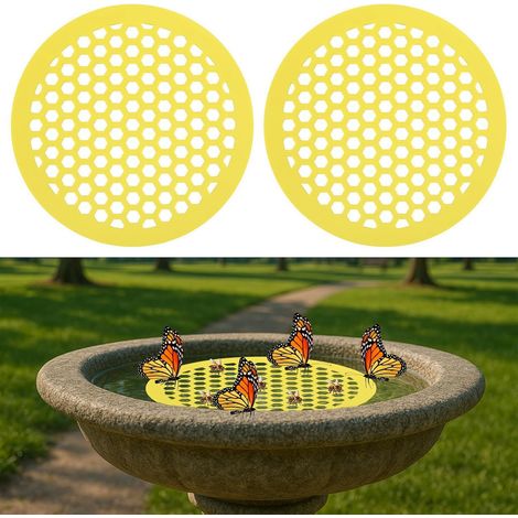 Inserts pour station d'abreuvement abeilles et papillons, lot de 2, disques flottants à motif nid d'abeille jaune de 20 cm, plate-forme de boisson sûre pour pollinisateurs, bac anti-noyade pour jardin (1/5)