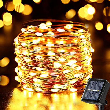 Lampe Solaire Extérieure, 10M 100 LED Guirlande Lumineuse Solaire en Fil de Cuivre, 8 Modes de Guirlande Solaire Imperméable