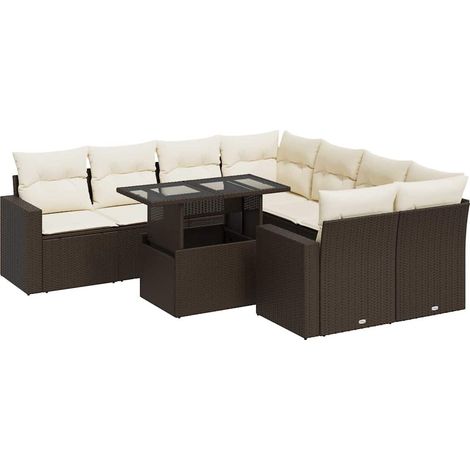 vidaXL Set Divani da Giardino 9pz con Cuscini Marrone in Polyrattan (1/5)