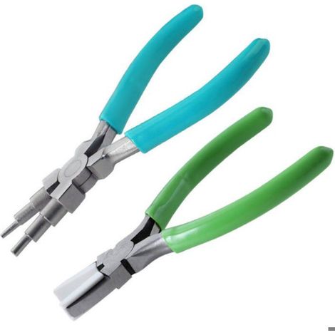 Pinces à bijoux - OKZ® - Lot de 2 pinces - Bleu et vert - Acier au carbone - Pince à bec en nylon - Conception à ressort