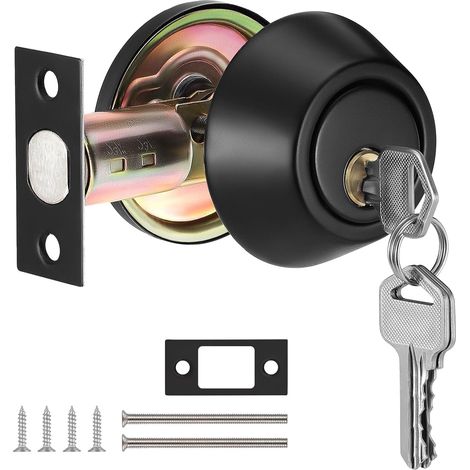 Serrure à Pêne Dormant à Double Clé Argent Bouton de Porte Rond, Réglable et Sécurisé pour Chambre ou Salle de Bain (1/5)