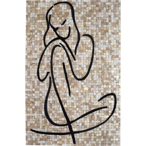Tableau fait à la main en peau de vache WOMEN 51x76 beige et noir (1/3)