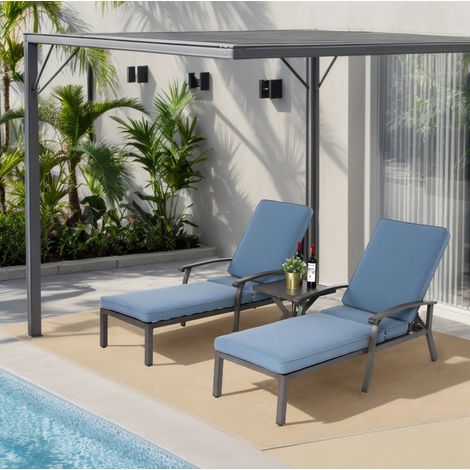 Sessel Stuhl verstellbar Aluminium Blau mit Kissen HAVRYA (1/4)