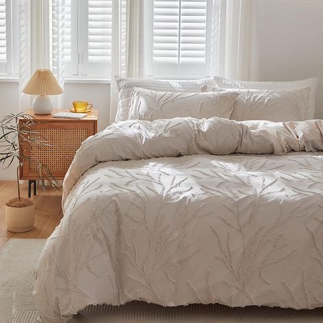 Bettwäsche-Set 200x220cm mit 2 Kissenbezügen 80x80cm, beige, Zweigmuster, Mikrofaser