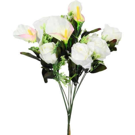 Strauß aus 12 Blumen, Rosen- und Lotusmischung, mit weißen Accessoires (1/2)