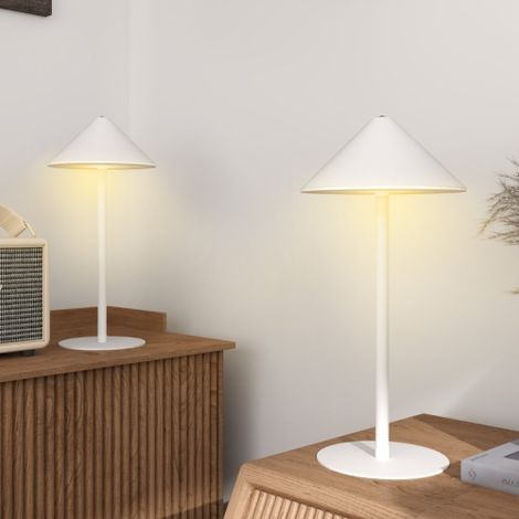 Juego de 2 lámparas de mesa con 3 colores de luz, recargables mediante USB A+C, interruptor táctil, para salón o dormitorio, de metal, blancas [Clase energética G]