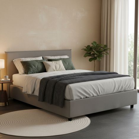 Talamo Italia Cama matrimonial Betty, Cama contenedor con revestimiento de tela, 100% Made in Italy, Apertura frontal, adecuado para colchón Cm 160x190, Gris, con embalaje reforzado (1/5)