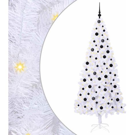 Sapin de Noël artificiel avec 300 lumières LED blanches, 210 cm de haut, en PVC et acier. (1/5)
