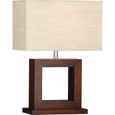 Lampada da tavolo Calven - Base in legno scuro e paralume in lino (1/5)
