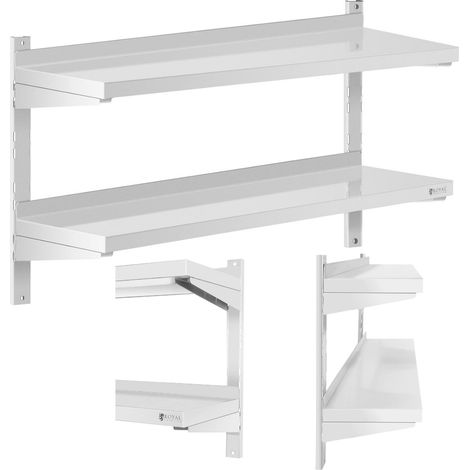 Estantería de pared doble ajustable para hostelería, de acero, 100 x 30 cm.