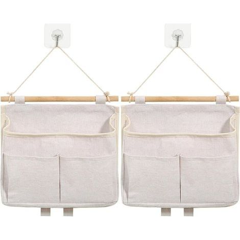 Lntyq 2 Pièces Sac de Rangement Suspendu, Organisateur Mural Suspendu avec Poche, avec Crochets Mural Suspendu Rangement, Pliable Mural pour Chambre, Coucher Salle, Bain, Bureau, Cuisine (Beige) (1/5)