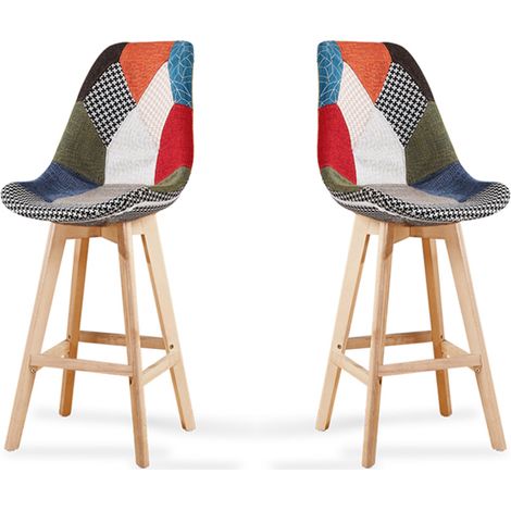 Designetsamaison – Lot de 2 tabourets de bar patchwork 49x54x107 cm – Tissu qualité premium – Design scandinave élégant (1/2)