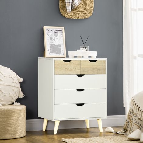 Commode 5 tiroirs meuble de rangement 4 pieds biseautés - 60 x 40 x 77,5 cm