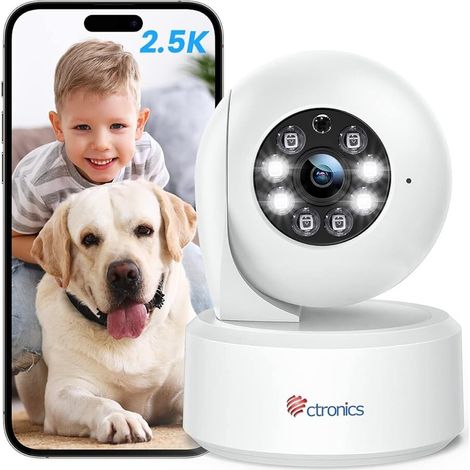 CTRONICS 2,5K 4MP Caméra Surveillance Intérieure, 2,4/5Ghz WIFI, Vision Nocturne Couleur 20m, PTZ 355°/ 120°, Détection Humaine/Mouvement & Suivi Auto pour Bébé/Animaux (1/5)