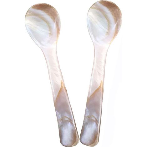 Cuillère à caviar - Lot de 2 - Nacre - Poignée ronde - Boîte de rangement - Café - 9 cm (1/5)