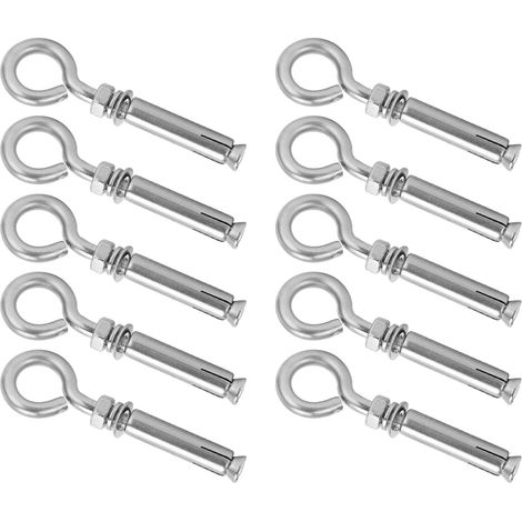 Cheville à crochet fermé M8x60mm, Lot de 10, Vis d'expansion en acier inoxydable 304, Argent, pour mur en béton (1/5)