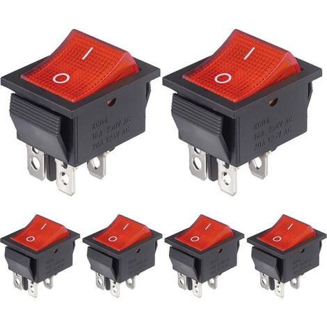 Interrupteur a Bascule 4 Broches Interrupteurs à bascule 2 Positions ON/OFF 16A 250VAC 20A 125VAC Lumière Rouge Marche Arret Bouton Commutateur (6 Pièces) (1/4)