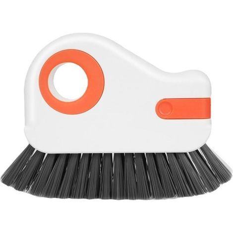 Lot de 2 brosses de nettoyage de rainures 2 en 1 (orange) - avec grattoir intégré, pour le nettoyage des rails de fenêtres et des joints de stores. (1/5)